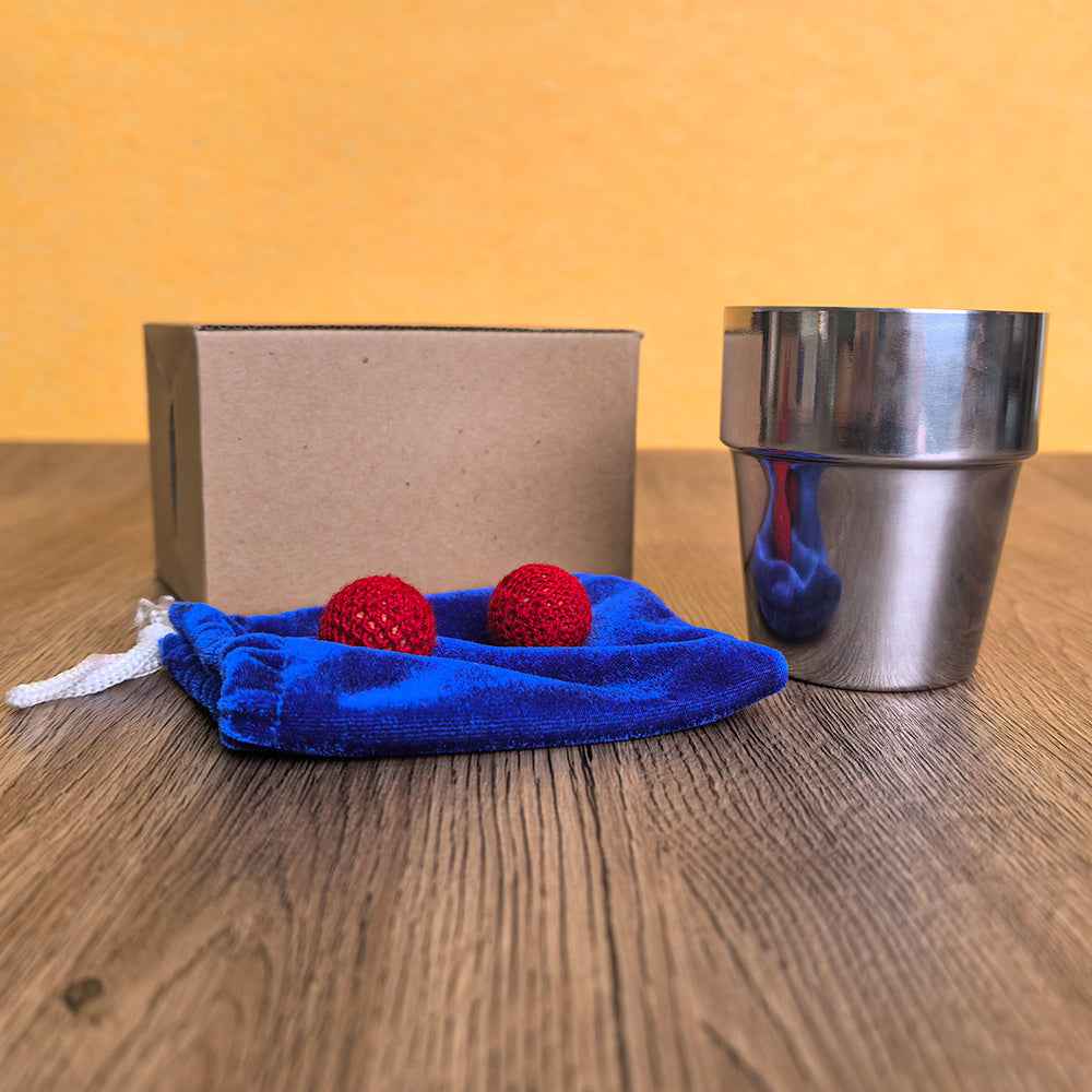 Magic Cup Magic Prop Set - The Color of the Storage Bag Is Random - Comes with a Special Red Ball and an Ordinary Red Ball, Achieving the Amazing Effect of the Red Ball Freely Passing Through the Cup Wall. The Effect Is Stunning, and the Performance