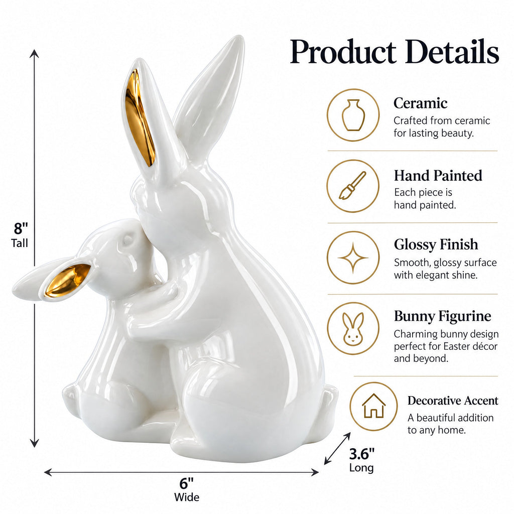 Elegant Ceramic Mother Bunny with Baby Figurine 8 Inches Tall by BestPysanky