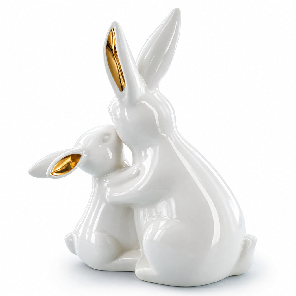 Elegant Ceramic Mother Bunny with Baby Figurine 8 Inches Tall by BestPysanky