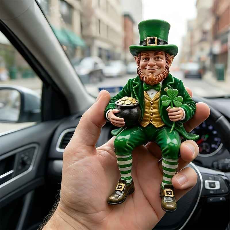 St. Patrick's Day Lucky Gnome Ornament, Filled with Golden Coins  Four-leaf Clover Resin Decoration, Versatile for Desktop/ Fireplace/ Entryway, Fully Captures the St. Patrick's Day Atmosphere, Exquisite Decorative Ornament