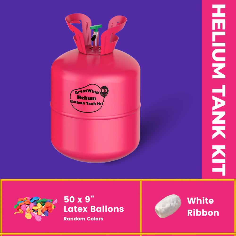 3.43gal Helium Tank   50pcs Balloons for Balloon At Home, GreatWhip Helium Balloon Pump Kit with Latex Balloons, White Curling Ribbon, for Christmas Birthday Wedding Party Decoration