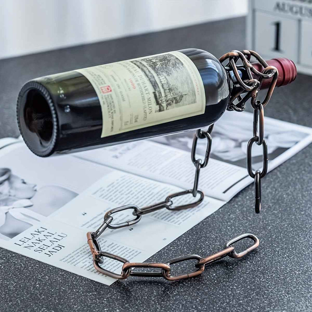 Iron Chain Wine Bottle Holder, Decorative Hanging Wine Rack, Novelty Suspended Bottle Display Stand, Modern Home Decor Accessory, Elegant Centerpiece for Living Room, Kitchen Storage Organizer - 1pc