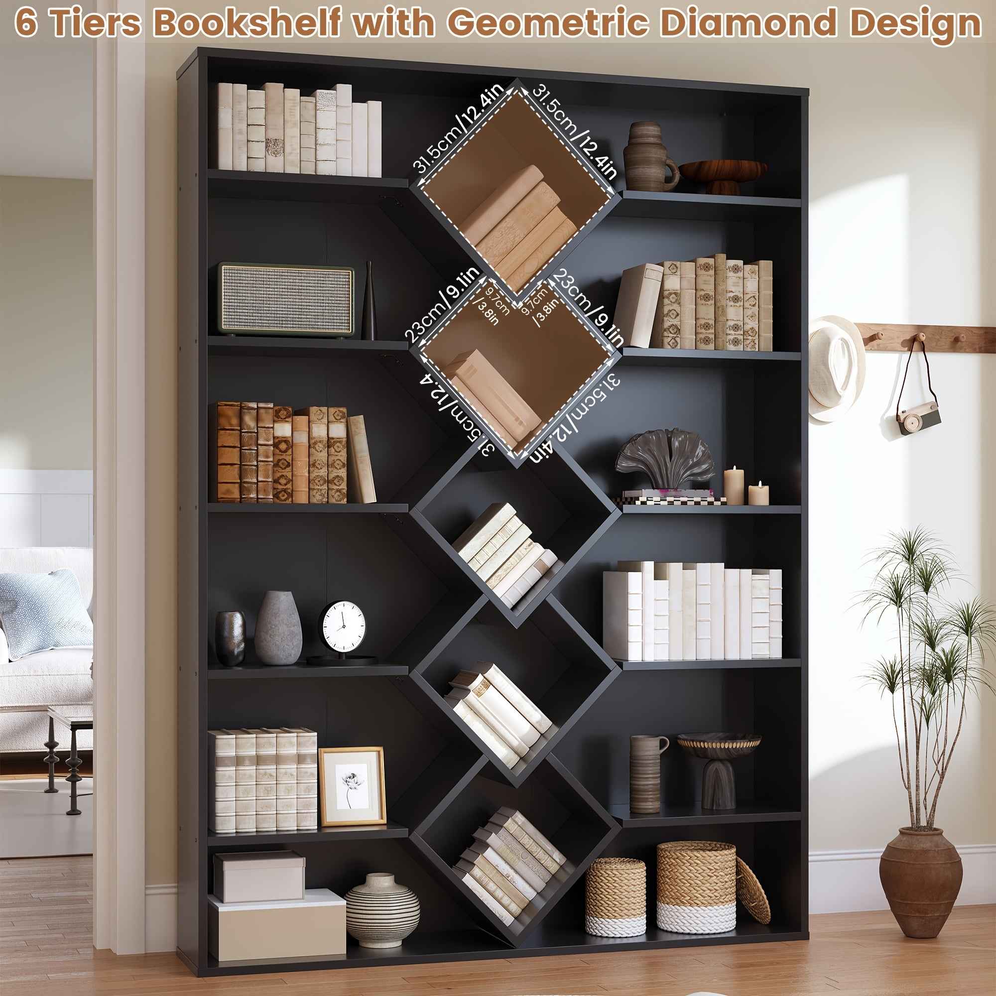 Triple Wide Bookshelf, 6 Tier Large Bookshelf, Bookcase with 17 Open Display Shelves, 71'' Tall Bookcases And Bookshelves for Living Room, Home Office, Library