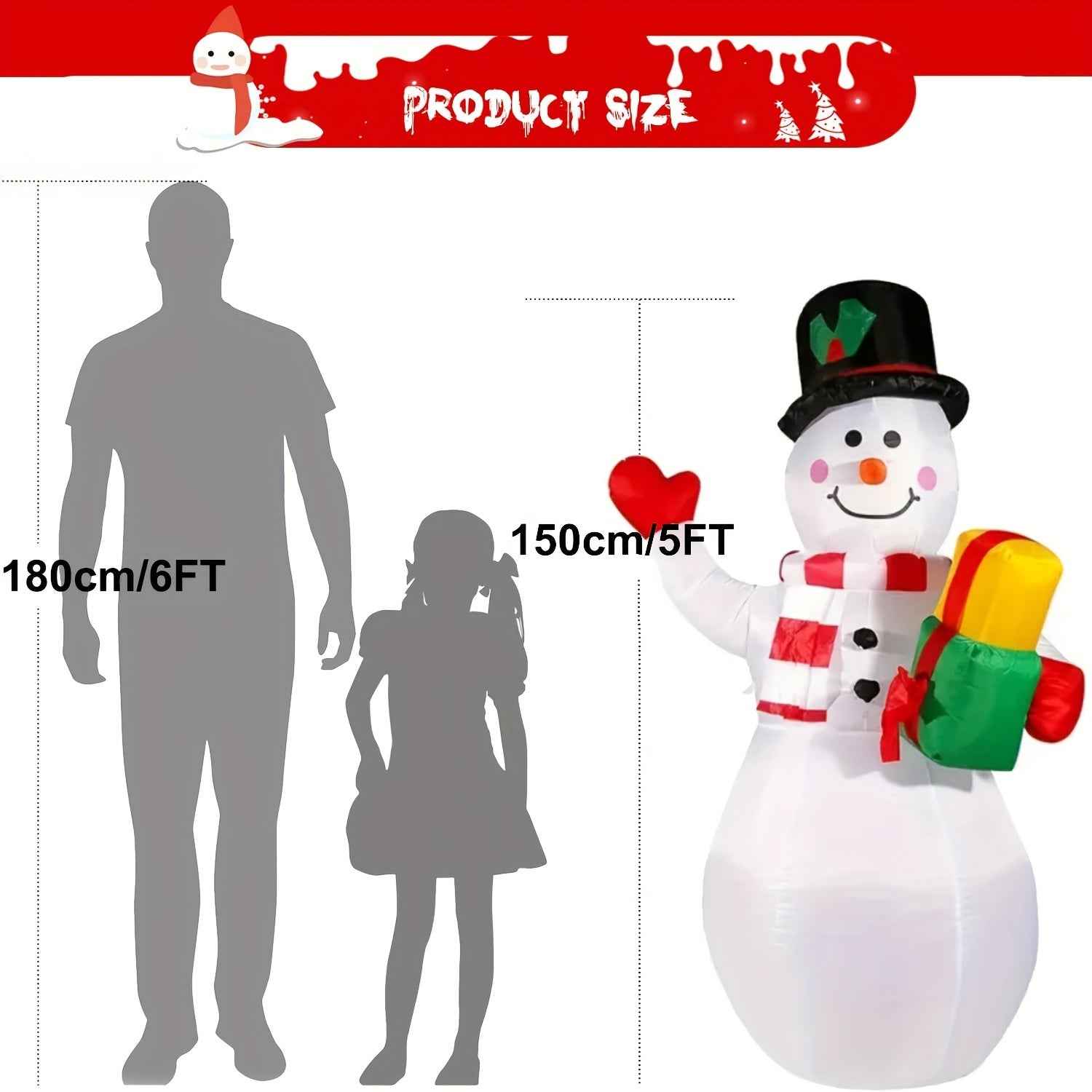 1pc 1pcs 1pc 1pcs 1pc 5ft Inflatable Snowman with Rotating LED Lights - Outdoor/Indoor Blow-Up Christmas Decoration Suitable for Yard, Garden, Parties - Standalone Winter Decor (Compatible for)