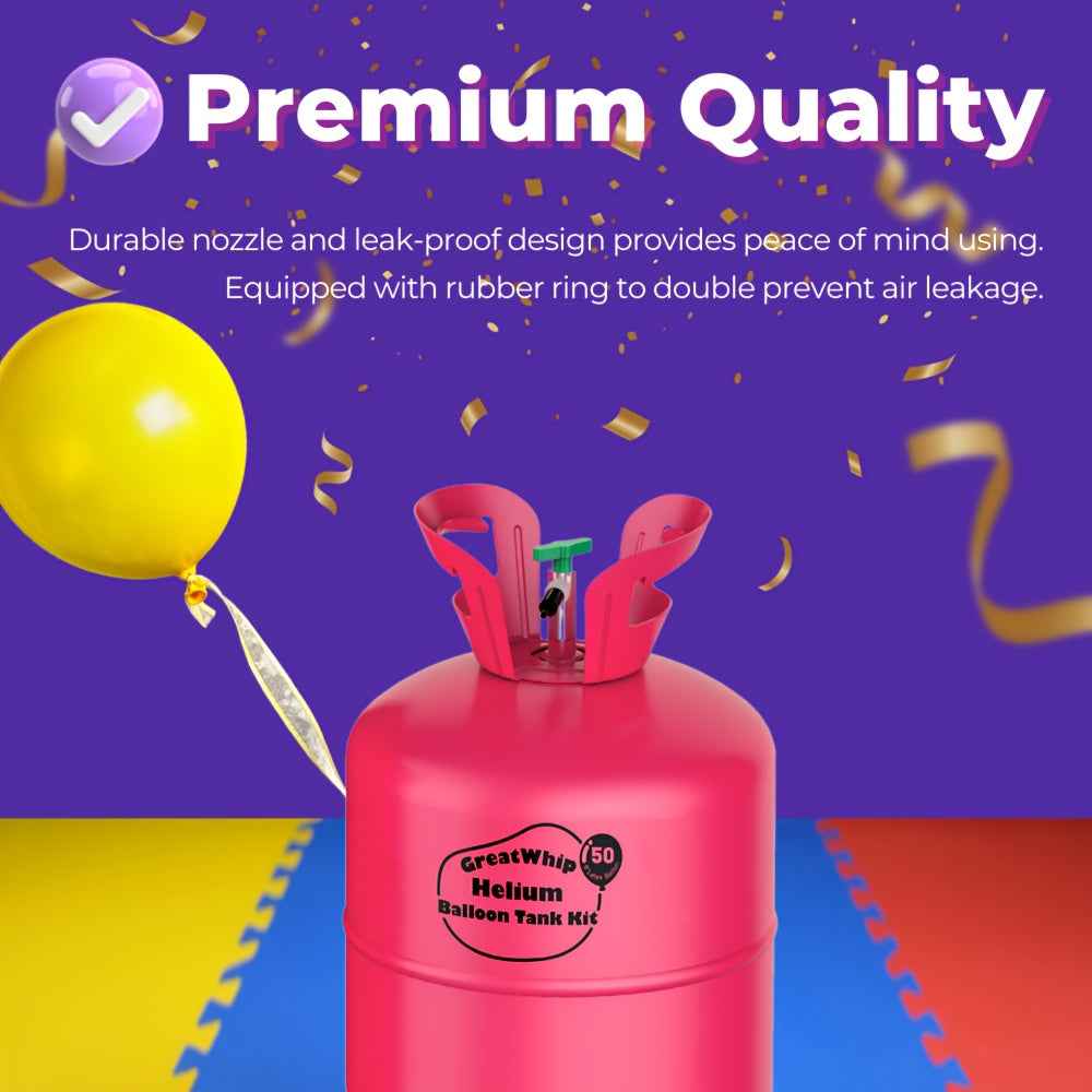 3.43gal Helium Tank   50pcs Balloons for Balloon At Home, GreatWhip Helium Balloon Pump Kit with Latex Balloons, White Curling Ribbon, for Christmas Birthday Wedding Party Decoration