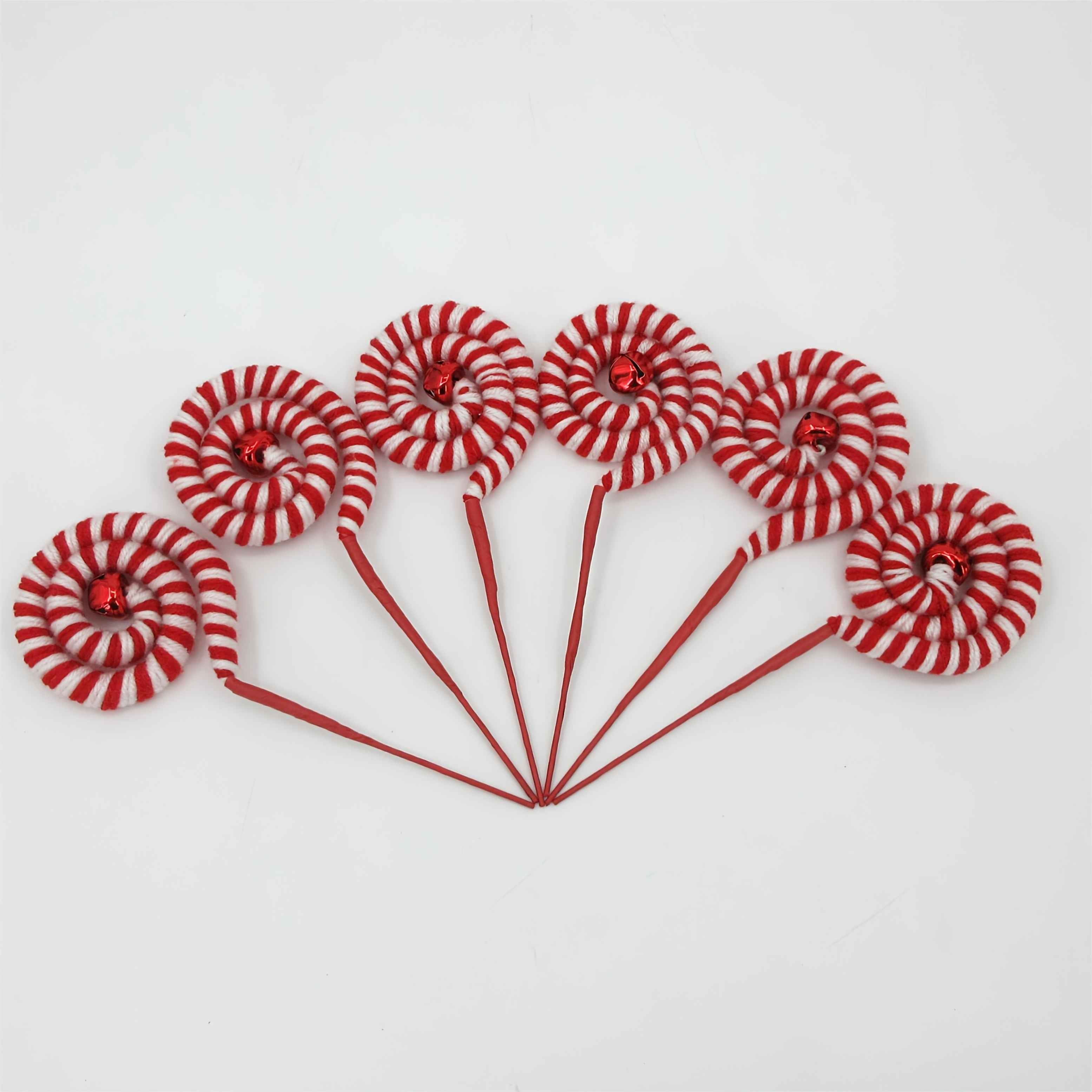 Handmade Red & White Yarn Branches with Bells - Perfect for Christmas Tree Decorations, Parties & Home Decor (Pack of 6)