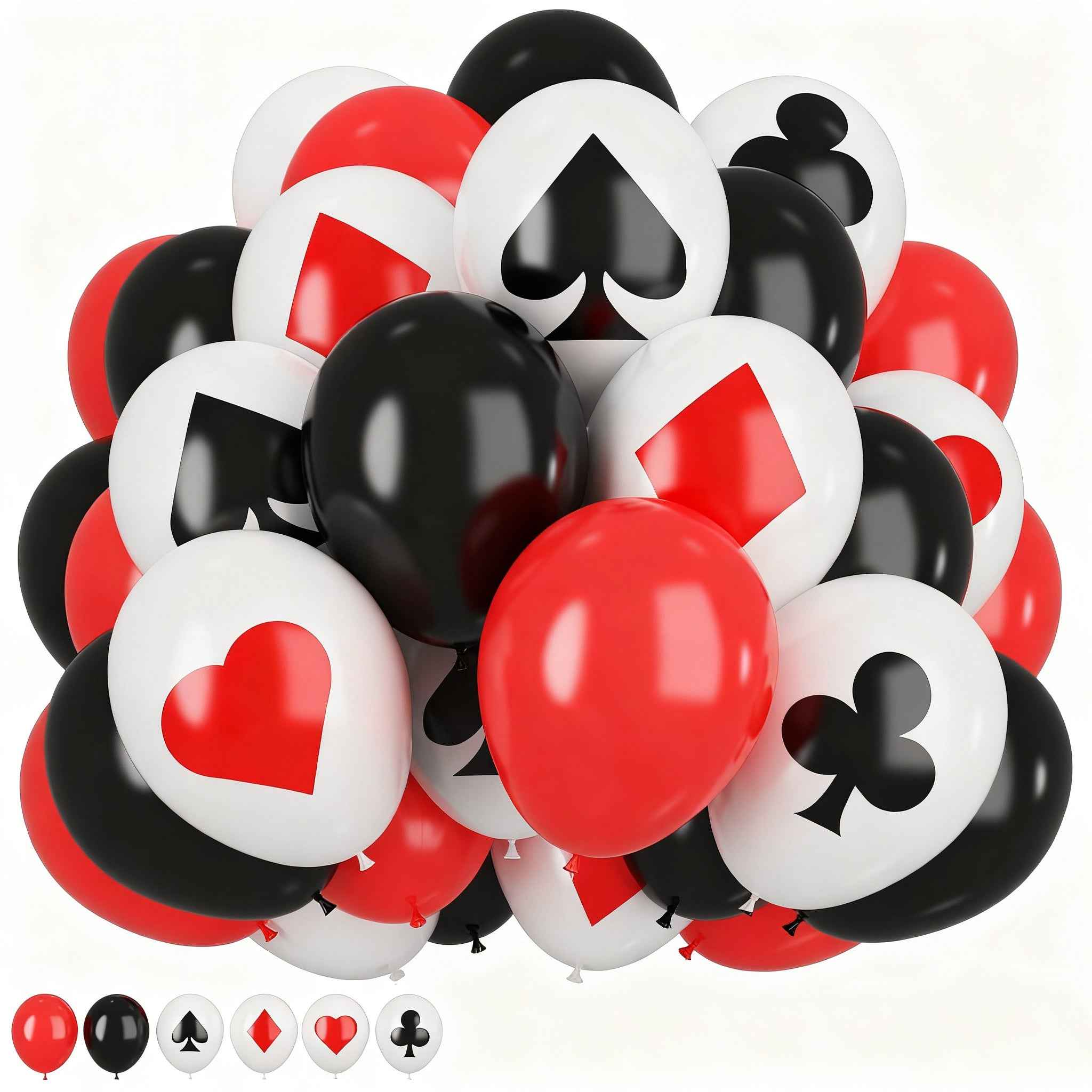 27pcs Poker Pattern Latex Balloons | 12/10Inch Black, Red, And White For Theme Party, Night Party Supplies, Venue Layout, Studio Equipment, Photography Pose Props, House Party Indoor And Outdoor Decorations, Holiday And Birthday Party Decorations