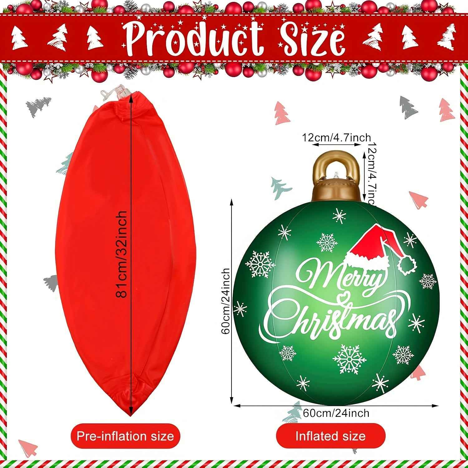 Set of 6 Inflatable Outdoor Christmas Decorations Featuring 32-Inch Enormous PVC Balls with Adorable Designs for Holiday Yard Displays