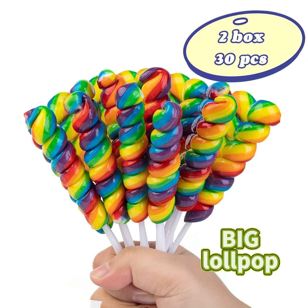 2 Boxes, 30pcs, 600g, Rainbow Twisted Lollipops Individually Packaged Bulk, Twisted Lollipops, Birthday Party Youngsters Lollipops, Mixed Fruit Flavors - Large