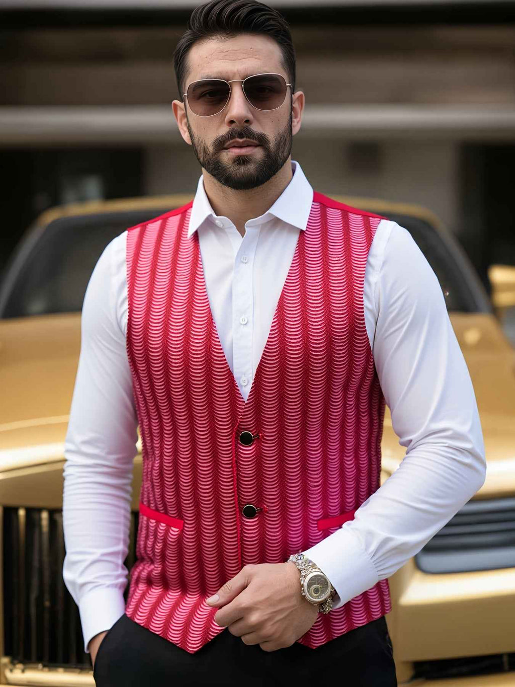 Men's Stage Performance Vest with Small Sequins, Photo Studio Host Singer Emcee Vest for Nightclubs and Bars, Magician Vest