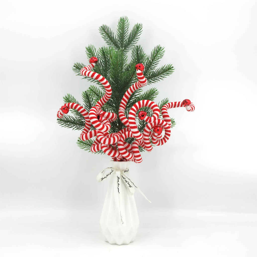 Handmade Red & White Yarn Branches with Bells - Perfect for Christmas Tree Decorations, Parties & Home Decor (Pack of 6)