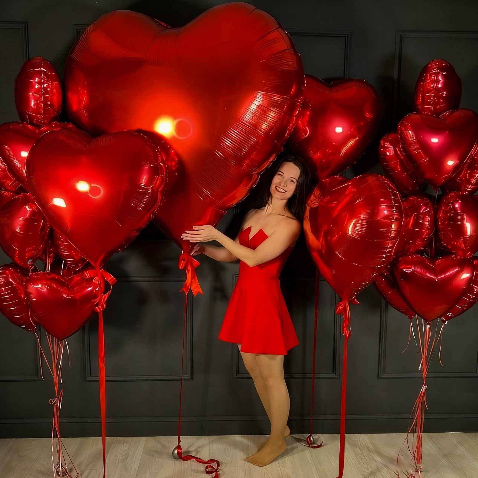 21pcs, Extra Large 63 Inch Red Foil Balloons And 18 Inch Heart-Shaped Foil Balloons - Valentine'S Day Proposal Wedding Birthday Decorations