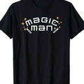 Men's Magician-Themed T-Shirt - Black with Golden Magic Wand & Lettering - Retro Magic Costume Apparel for Magicians - All-Season Comfort Fit Casual Party Wear - Perfect Gift for Boyfriend, Dad - Plus Size Available