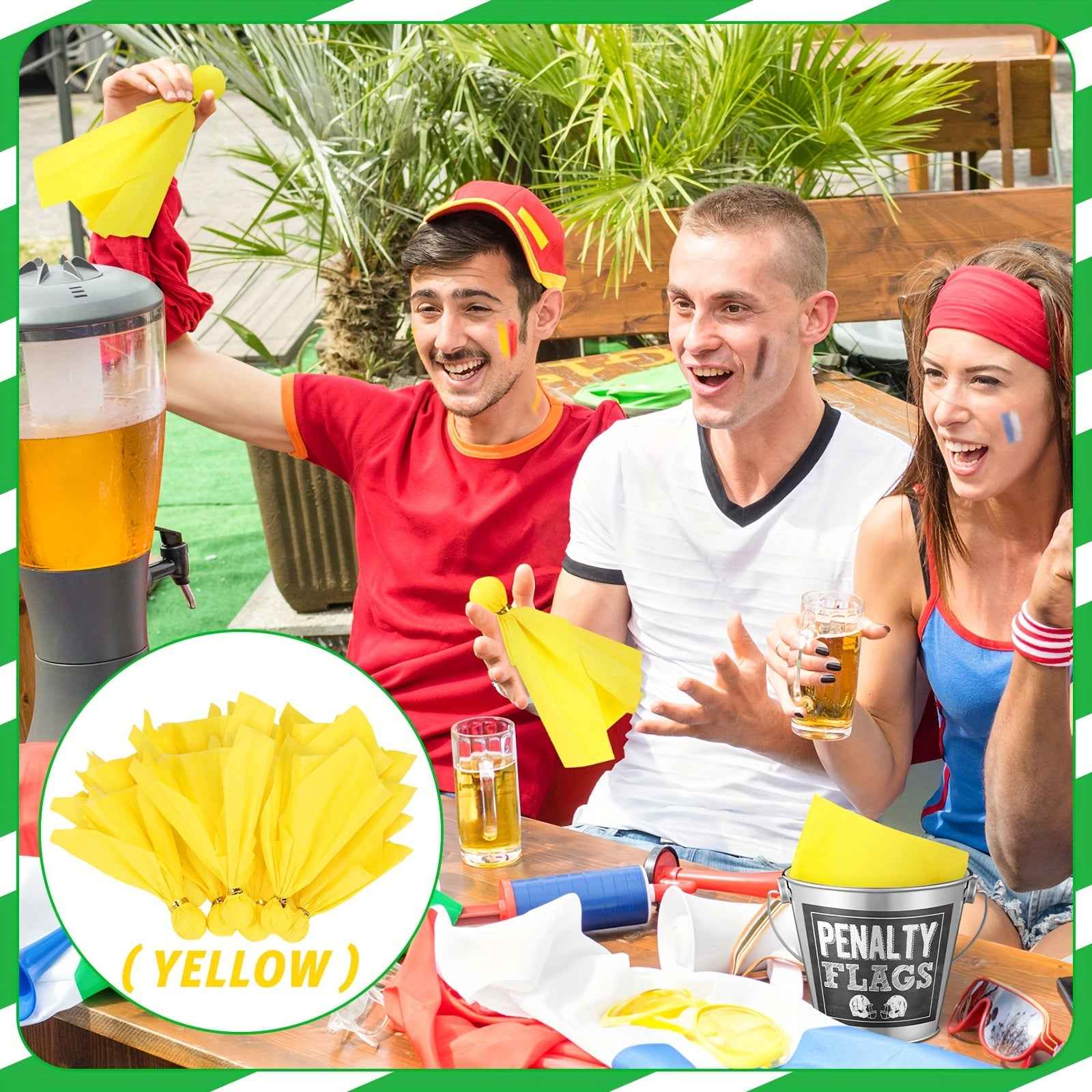 Set of 50 Yellow Napkins, a Silver Bucket, Penalty Flag Stickers, Perfect for Decorating a Football Tailgate Party