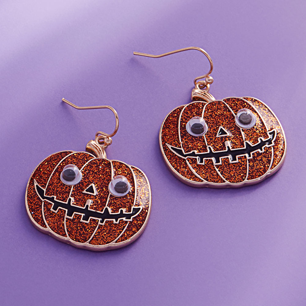 Eye Pointed Glittered Enamel Halloween Pumpkin Dangle Earrings by Madeline Love