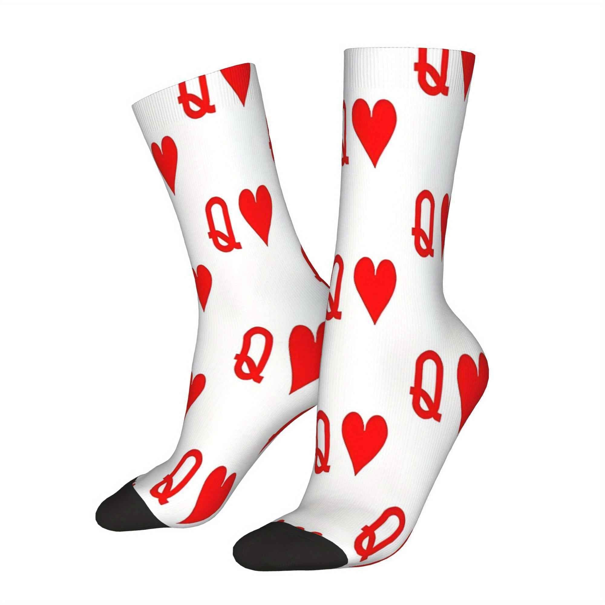 Polyester Socks Featuring a Magician And Poker Player Themed Around The Queen of Hearts Playing Card