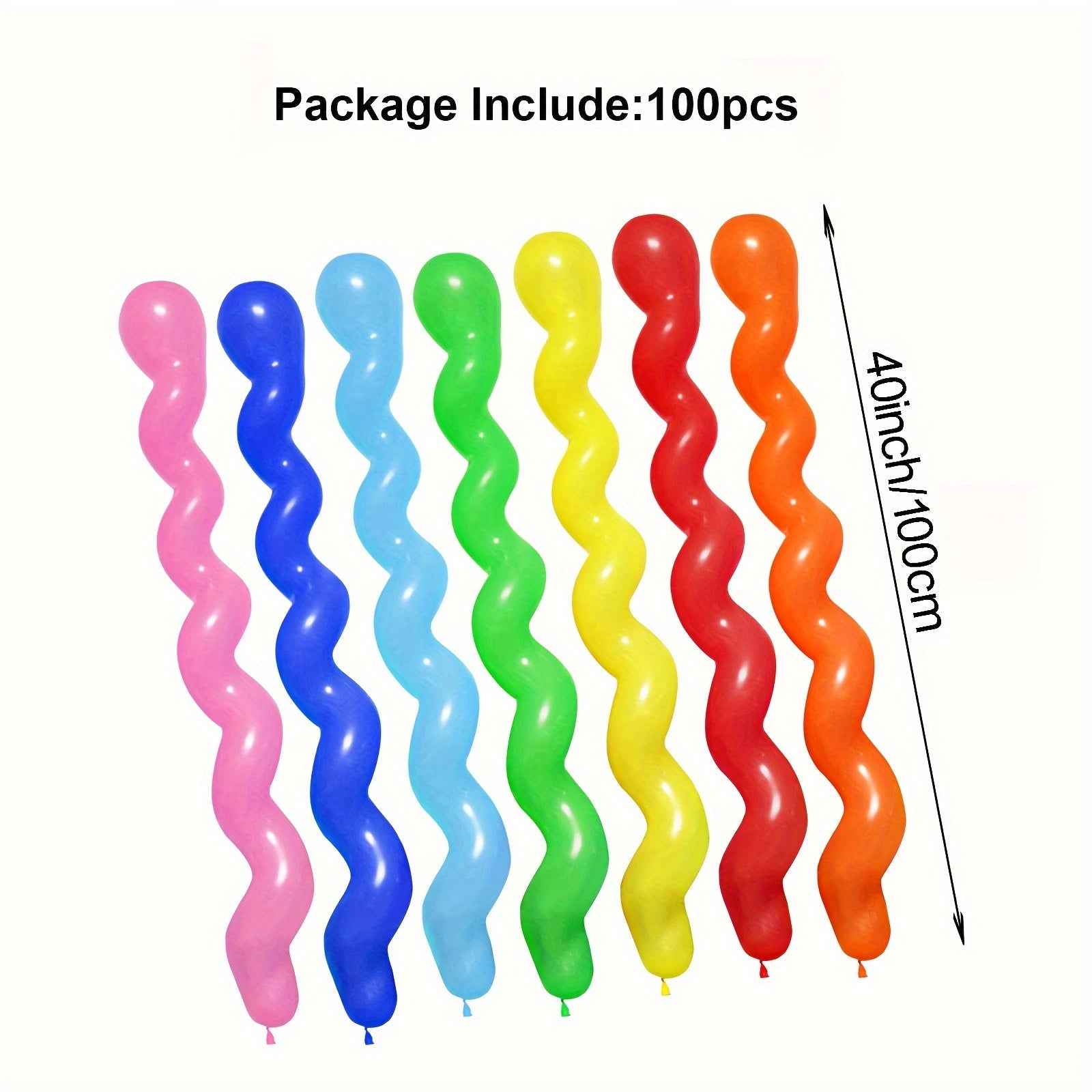 100pcs Count 40 Inches Latex Spiral Long Balloons - Colorful Rainbow Twisted Balloons Assorted Color for Birthday Wedding Playing Festival Party Decorations