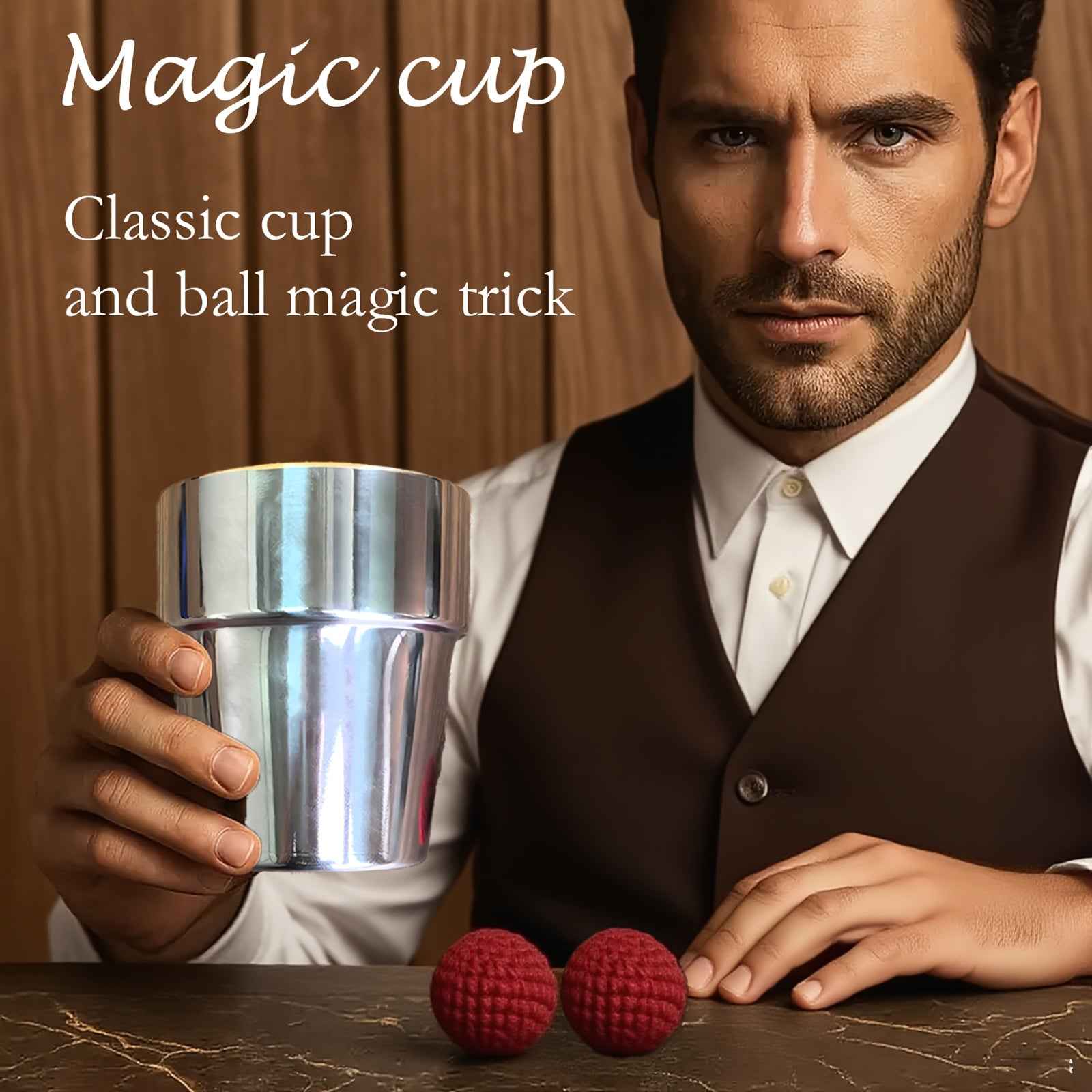 Magic Cup Magic Prop Set - The Color of the Storage Bag Is Random - Comes with a Special Red Ball and an Ordinary Red Ball, Achieving the Amazing Effect of the Red Ball Freely Passing Through the Cup Wall. The Effect Is Stunning, and the Performance