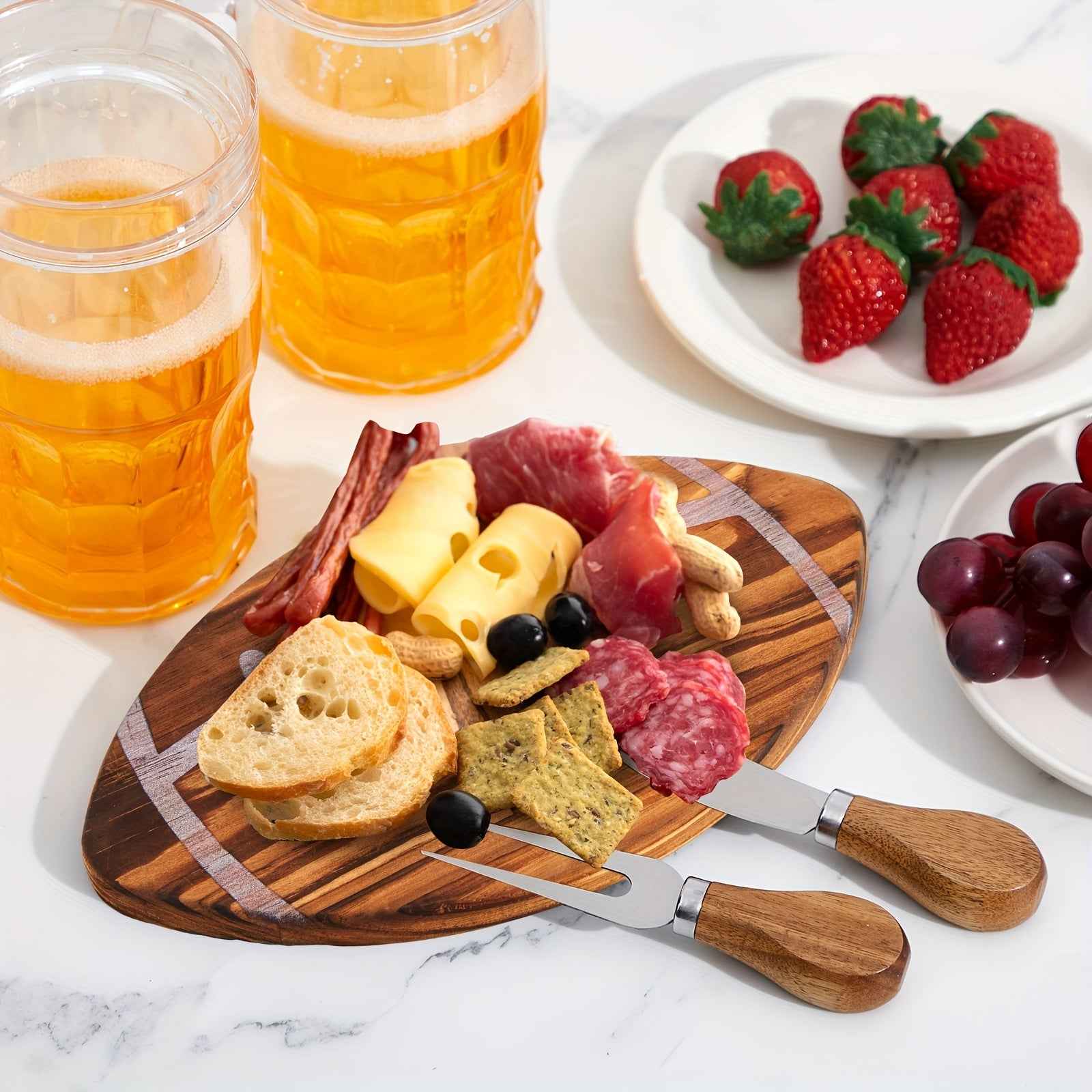 Football-Shaped Cutting Board & Charcuterie Set with Cheese Knives - Perfect Gift for Football Fans and Themed Parties