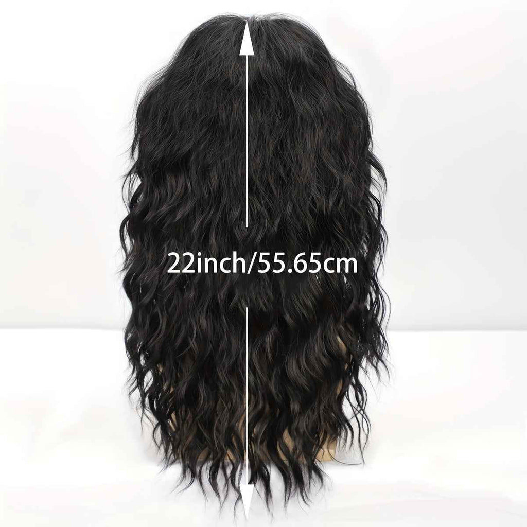 1pc Men's 70s 80s Rock Punk Wig with Long Heat Resistant Curly Hair, Breathable Net Cap for Theme Parties, Music Festivals, Halloween & Cosplay (Black, Vintage Rockstar Costume Synthetic Hair)