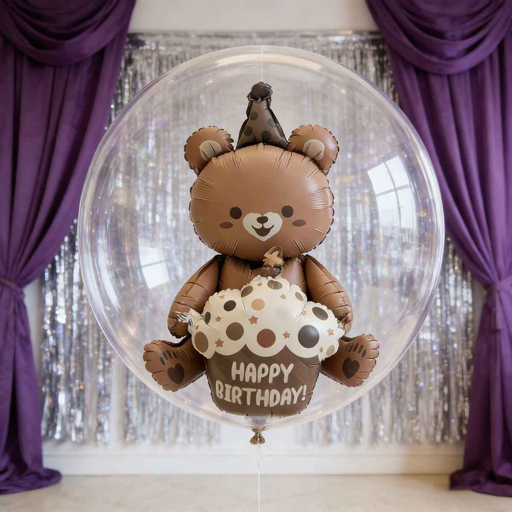 3pcs Transparent Popo Ball And Cake Bear Aluminum Foil Balloon | Photo Booth Prop, Wedding, Anniversary, Outdoor Party, Celebration Wall, Party Entrance Decoration, Party Decoration, Dining Table Central Decoration, Spring, Summer, Easter
