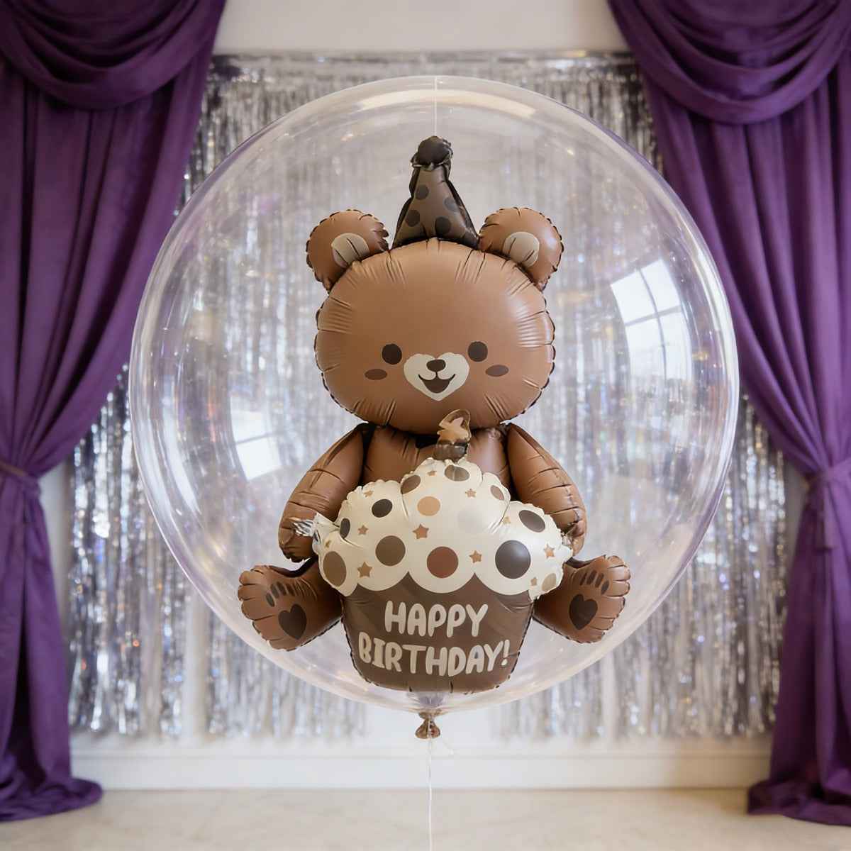 3pcs Transparent Popo Ball And Cake Bear Aluminum Foil Balloon | Photo Booth Prop, Wedding, Anniversary, Outdoor Party, Celebration Wall, Party Entrance Decoration, Party Decoration, Dining Table Central Decoration, Spring, Summer, Easter