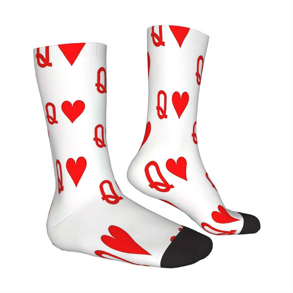 Polyester Socks Featuring a Magician And Poker Player Themed Around The Queen of Hearts Playing Card
