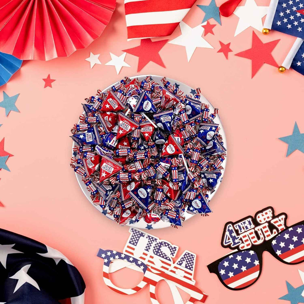 CRAZYOUTLET Patriotic Candy Assortment - 3 Pound Bulk Pack (About 185 Count) - July 4th Chocolate Caramels, Lollipops, Popping Rocks Pouches