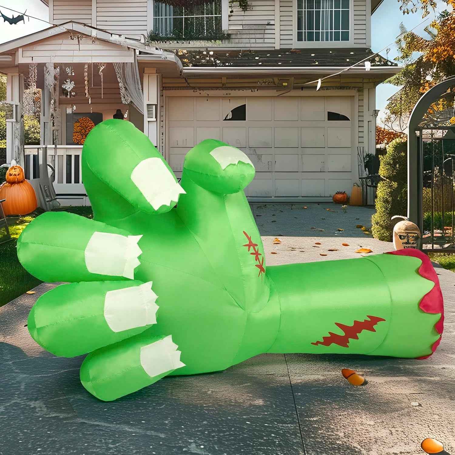 9ft Long Giant Halloween Inflatables Zombie Arm Outdoor Decoration, Giant Arm Blow Up Yard Decoration with Built-in LEDs, Halloween Inflatables Zombie Arm Party Supplies for Yard Garden Lawn