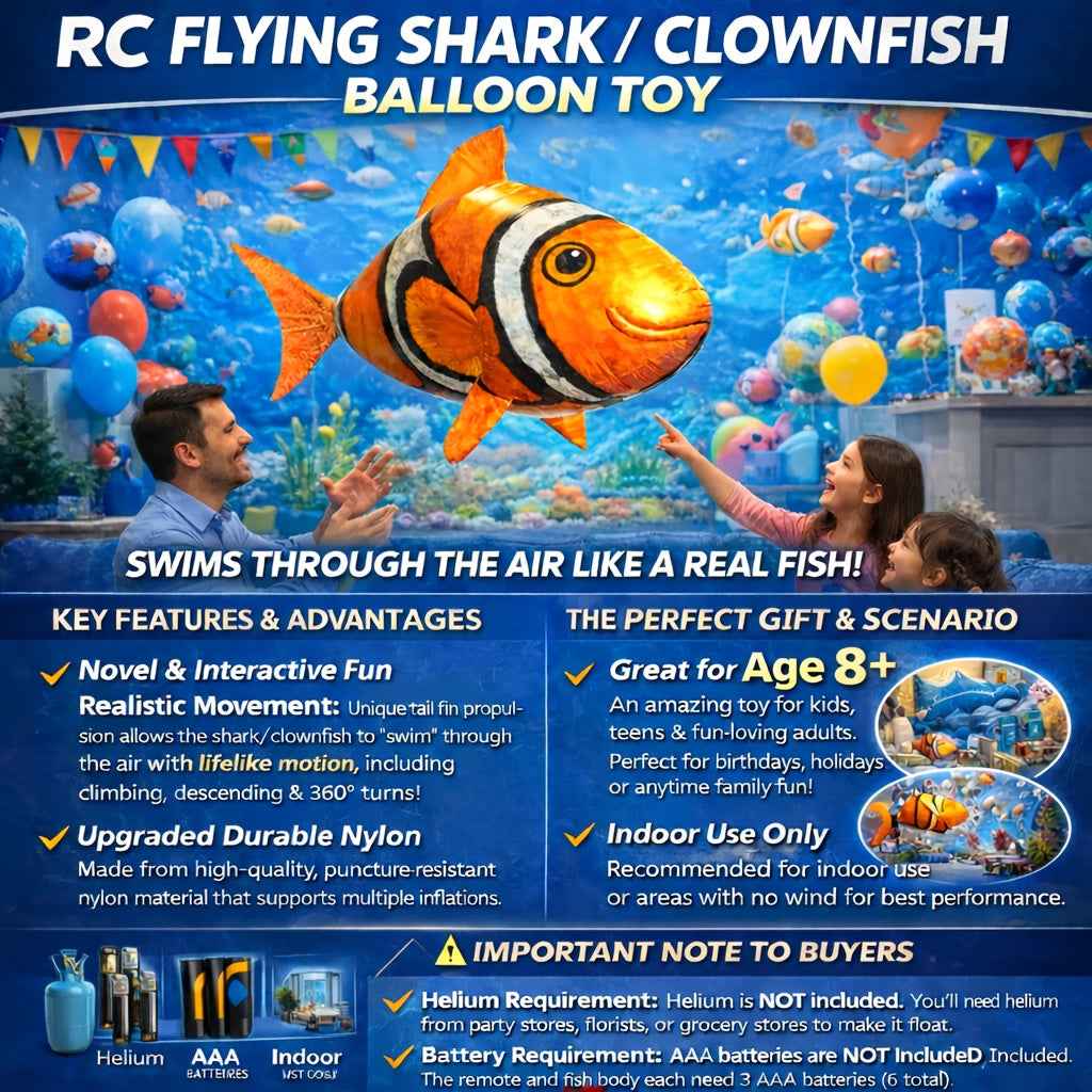 [Christmas, Halloween Gift] Remote Control Gliding Shark Inflatable, Realistic RC Flying Fish Balloon Toy for Kids & Teens, Hovers And Floats in Mid-Air, Amazing Black Friday Deals, Best Birthday, Christmas, Halloween Gift Idea, Soaring Adventure Indoor/