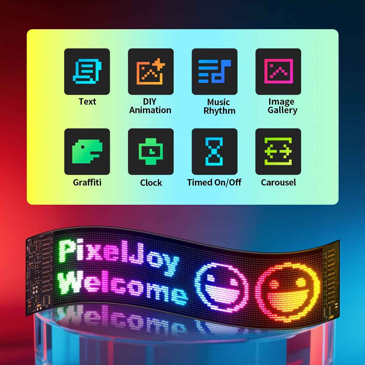 Large Programmable LED Sign with App & USB- Flexible Panel - Multicolor RGB Suitable for Indoor/Shop Decoration, Music Sync Display, Text/Animations, Wall-Mounted Panel for, Parties, Events (No)