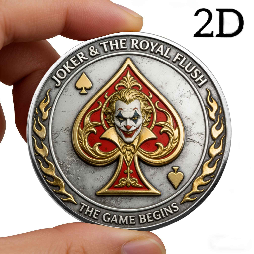 Replica Coin 1pc, 2D Joker Poker Gift Coin - Game Start Commemorative Collectible - Royal Flush Poker Coin Double-Sided Joker Commemorative Coin. The Joker Card and Royal Flush Symbolize "good Luck, Comeback, and Mastery of the Situation" in Poker