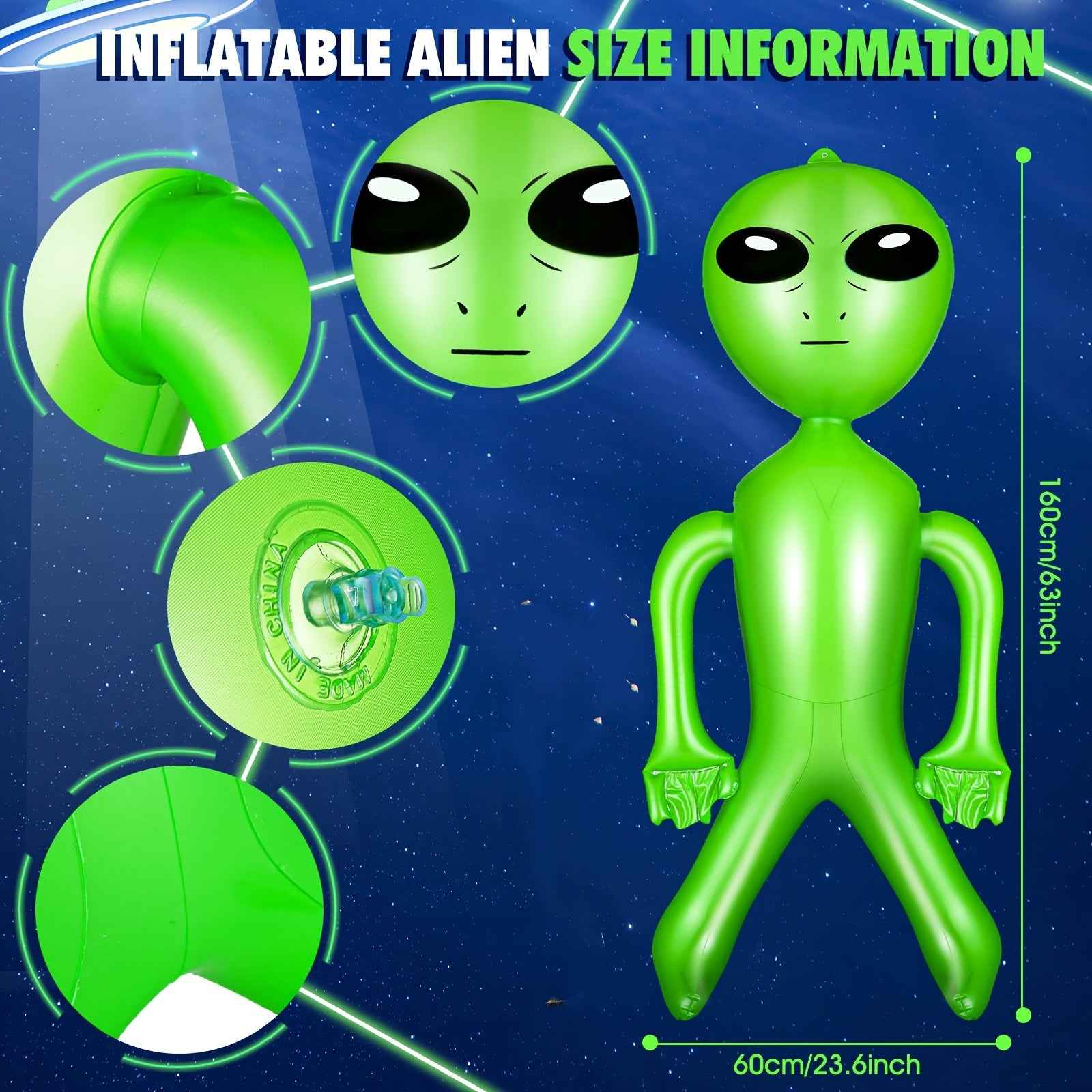 Enormous 63-Inch Inflatable Green Alien Decoration for Parties, Suitable for Birthdays, Halloween, Easter, And Christmas (1pc)