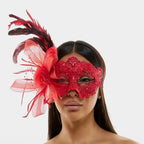 Feather Flower Embellishment Lace Masquerade Halloween Party Mask by Madeline Love