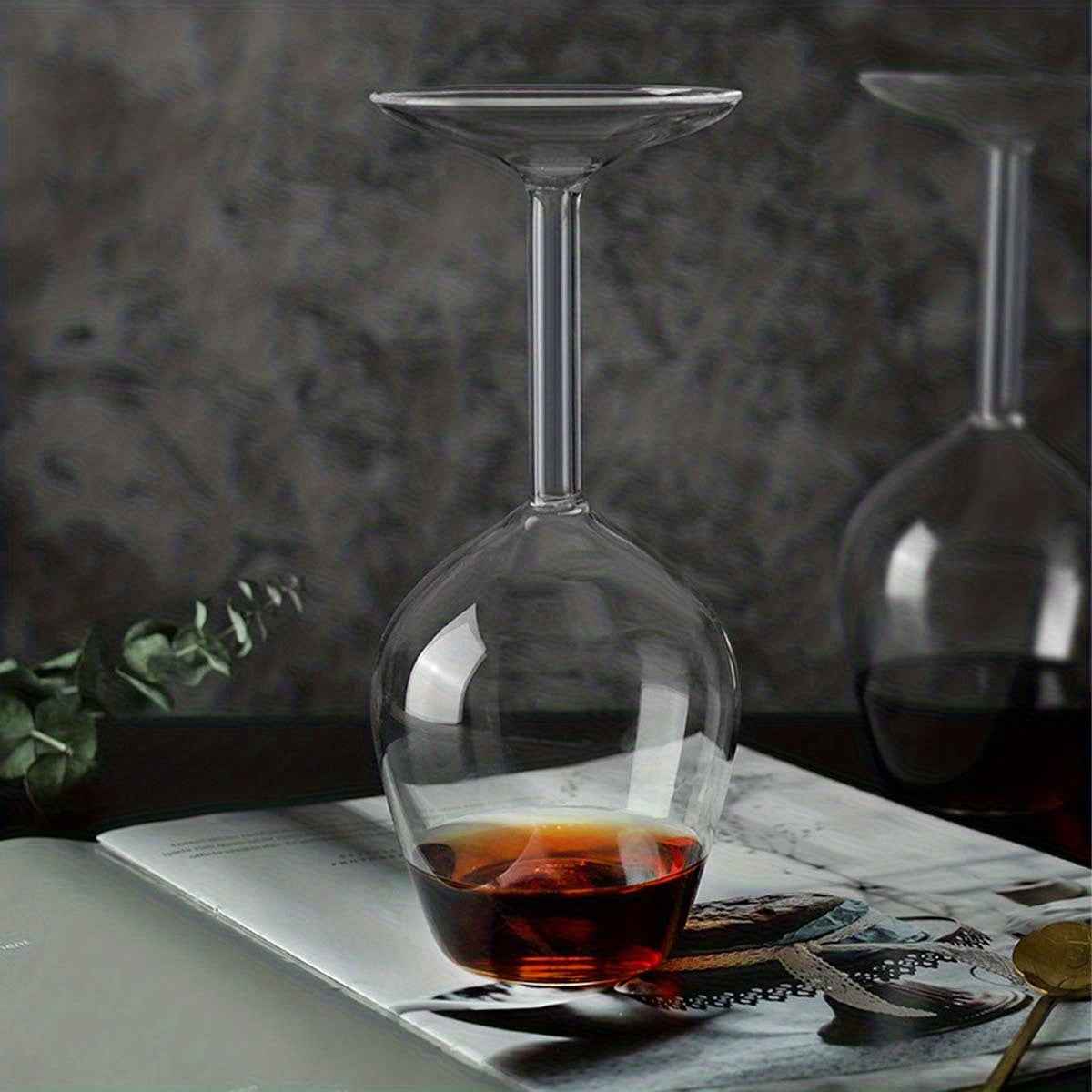 1pc, 13.53oz, Creative Inverted Wine Glass, Unique Shape And Eye-Catching Design. Glass Material, Exquisite Design, Premium Texture. Suitable for Serving Wine, Decanting And Tasting. Home Decor, Artistic Appeal. Transparent Material
