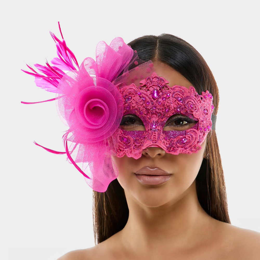 Floral Lace Feather Tulle Masquerade Halloween Mask by Madeline Love