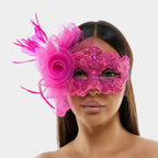 Floral Lace Feather Tulle Masquerade Halloween Mask by Madeline Love