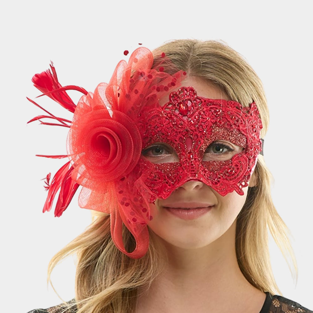 Floral Lace Feather Tulle Masquerade Halloween Mask by Madeline Love