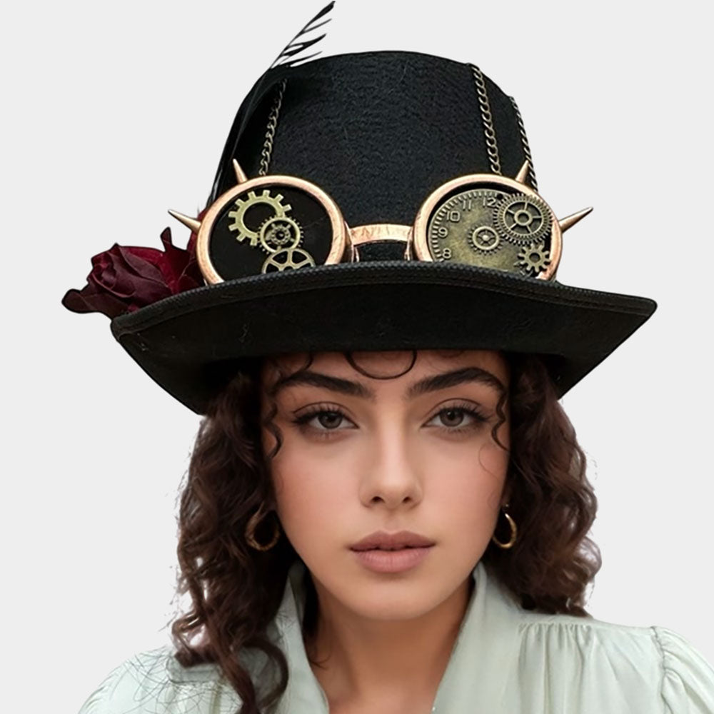 Flower Feather Spikey Goggles Accent Steampunk Halloween Costume Hat by Madeline Love