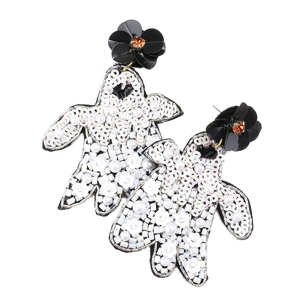 Flower Multi Bead Ghost Earrings Halloween Earrings by Madeline Love