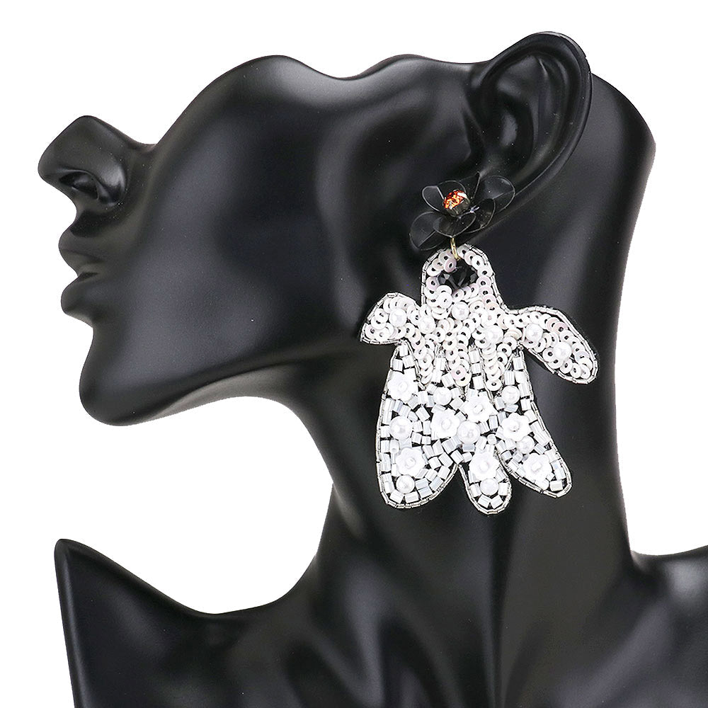 Flower Multi Bead Ghost Earrings Halloween Earrings by Madeline Love