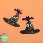 GLOW IN THE DARK Halloween Bat Witch Hat Dangle Earrings by Madeline Love