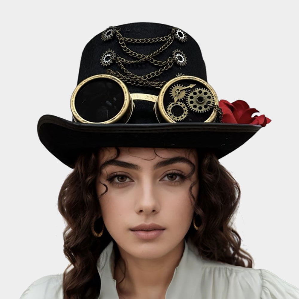 Goggles Hardware Chain Gear Accent Flower Spiked Steampunk Halloween Costume Hat by Madeline Love