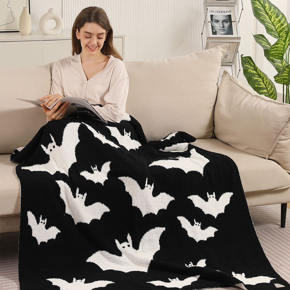Halloween Bat Patterned Reversible Throw Blanket by Madeline Love