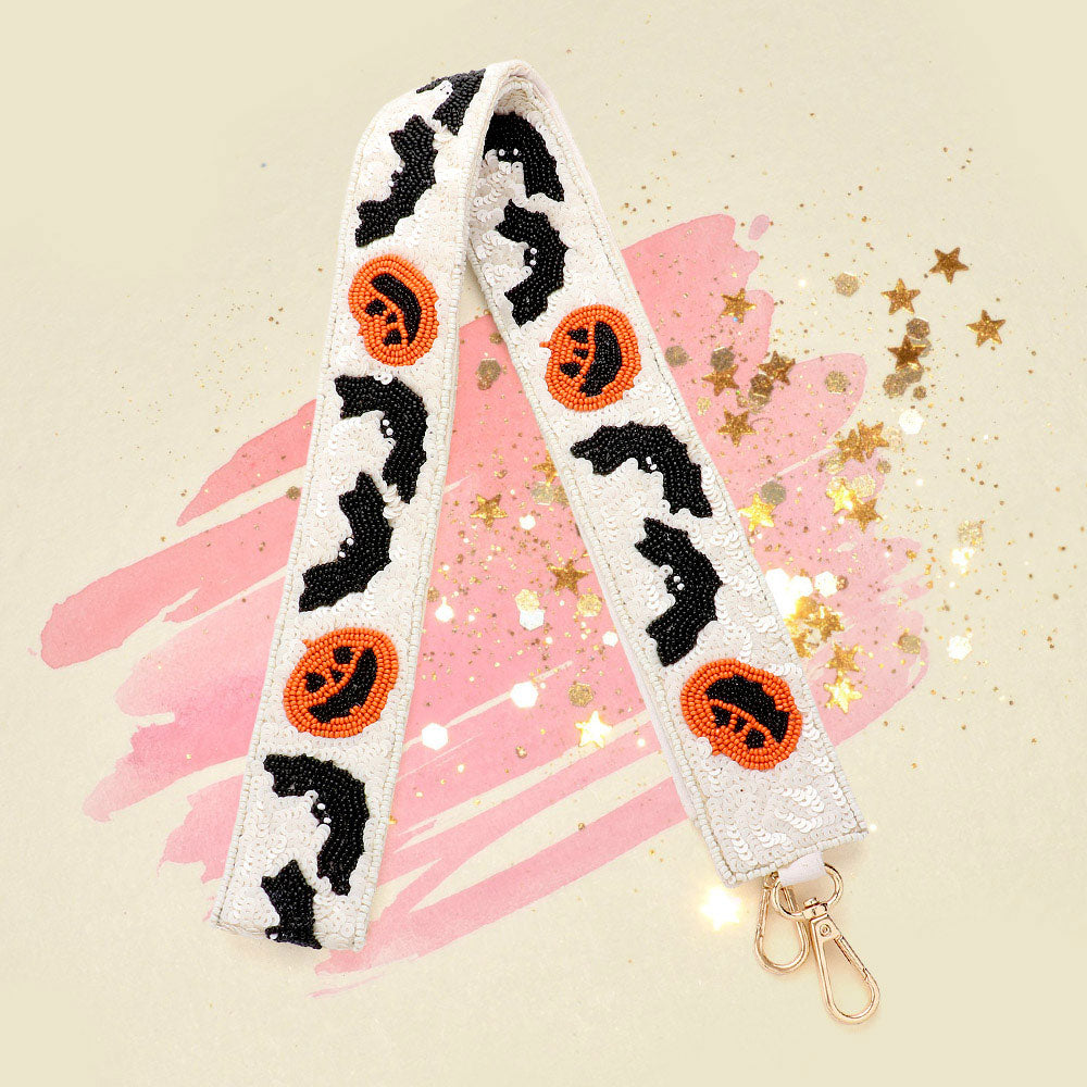Halloween Bat Pumpkin Seed Beaded Bag Strap by Madeline Love