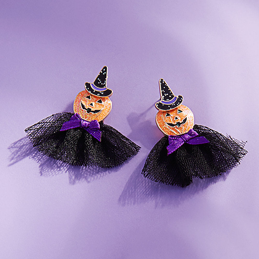 Halloween Pumpkin with Bow Earrings by Madeline Love