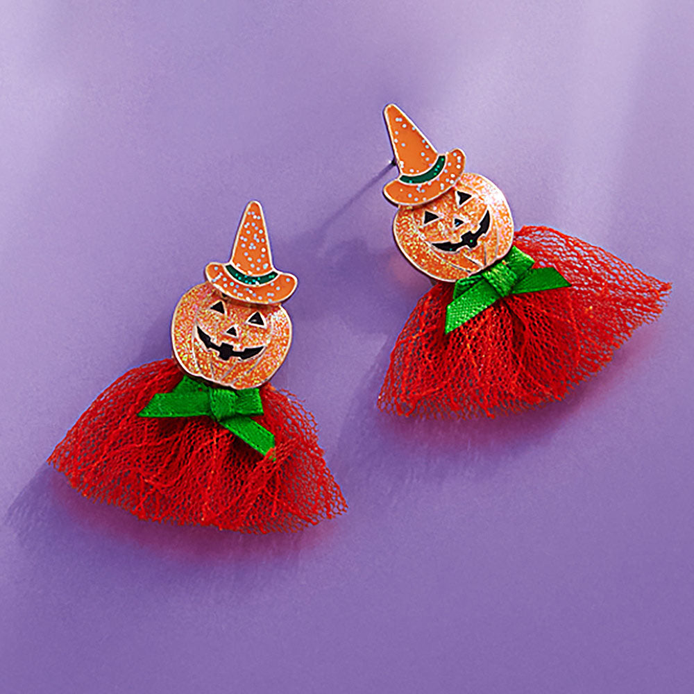 Halloween Pumpkin with Bow Earrings by Madeline Love