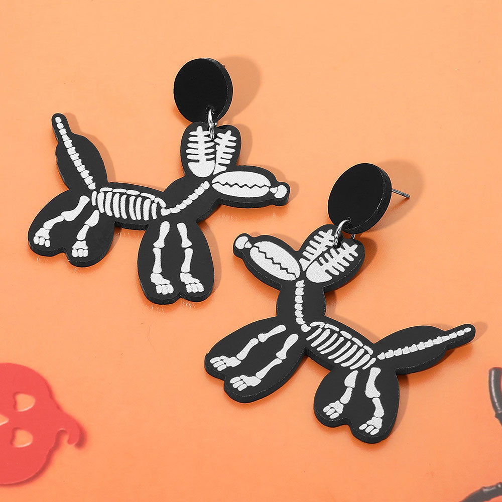 Halloween Skeleton Balloon Dog Dangle Earrings by Madeline Love