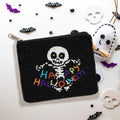Happy Halloween Message Skull Seed Beaded Halloween Mini Pouch Bag by Madeline Love