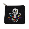 Happy Halloween Message Skull Seed Beaded Mini Pouch Bag by Madeline Love
